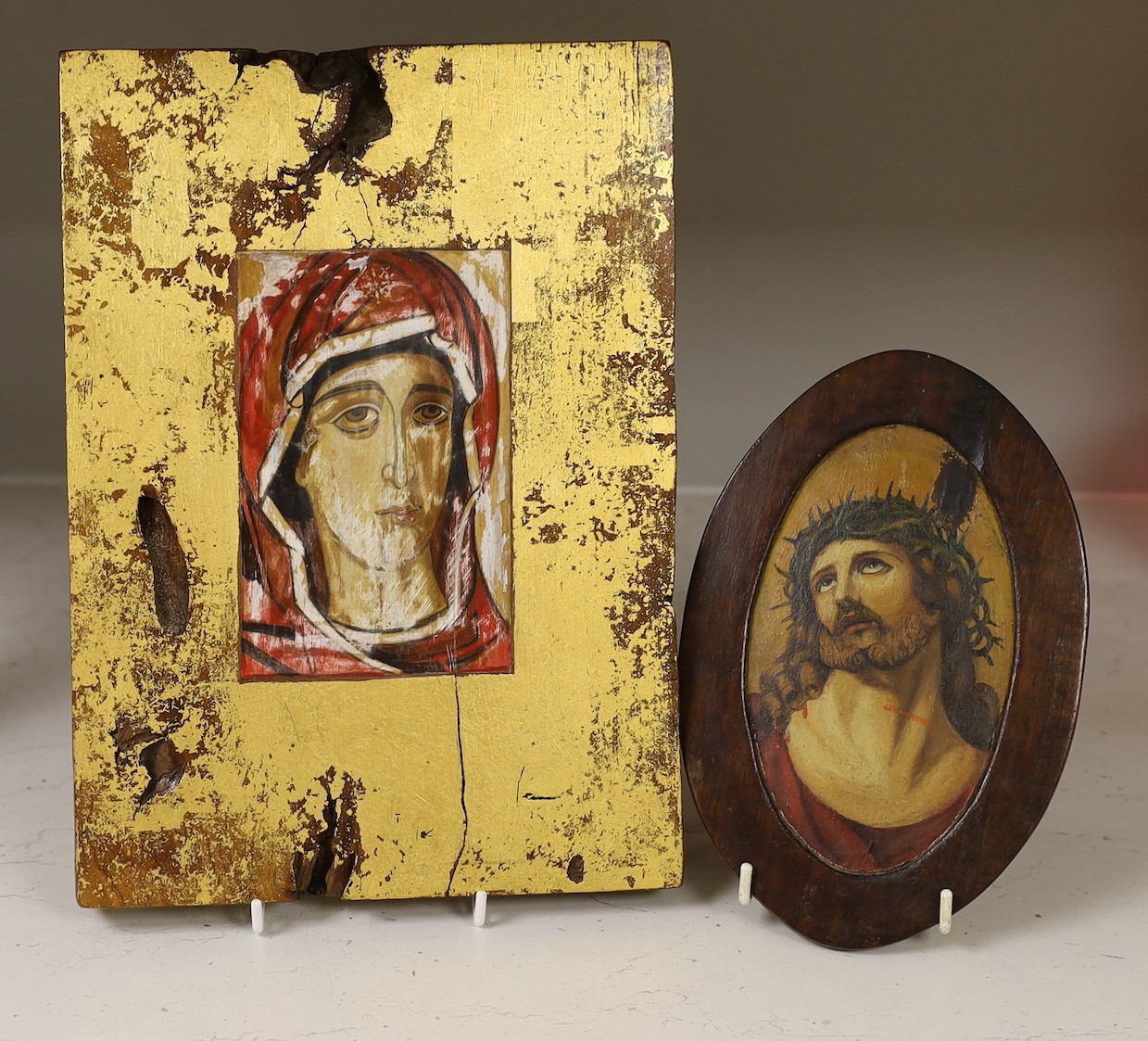 Continental school, 19th and 20th century, two painted icons, 30 x 21.5cm, 22 x 14cm
